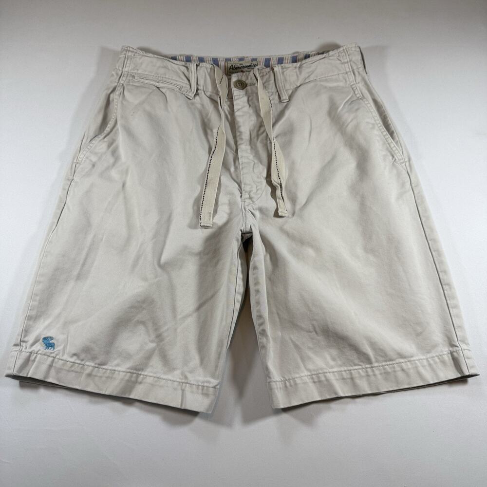Abercrombie Vintage Logo Chino 10” Inseam Shorts Size 30 Solid Beige Mns 30